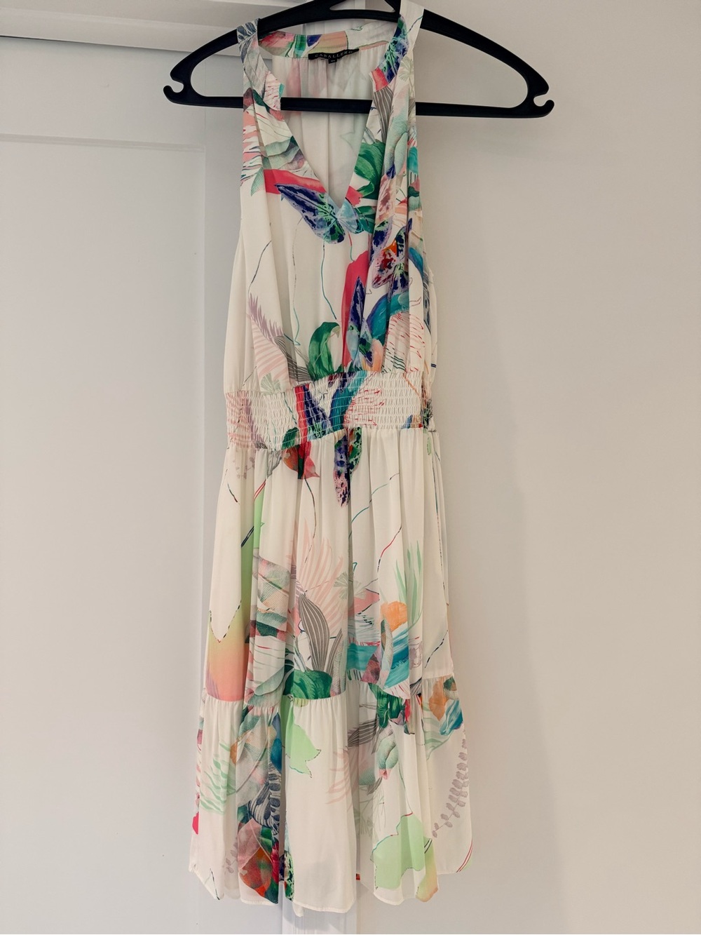 Sleeveless White Floral V-Neck Midi Dress